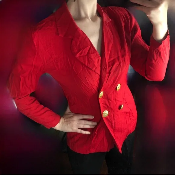Unique Red vintage blazer w/double-breasted gold buttons keyhole back blazer - Picture 1 of 9